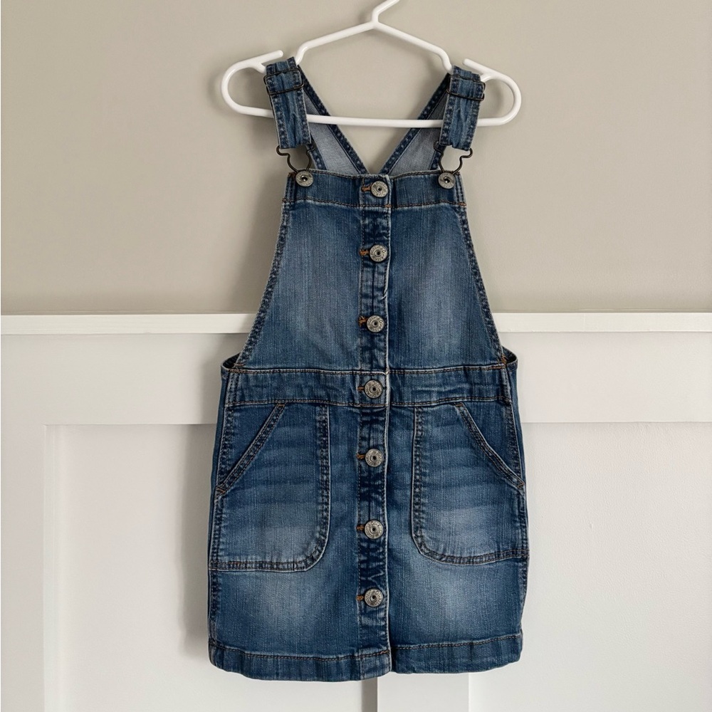 EUC Oshkosh 5 Years Girls Denim Jean Button down Overall Dress Skirt